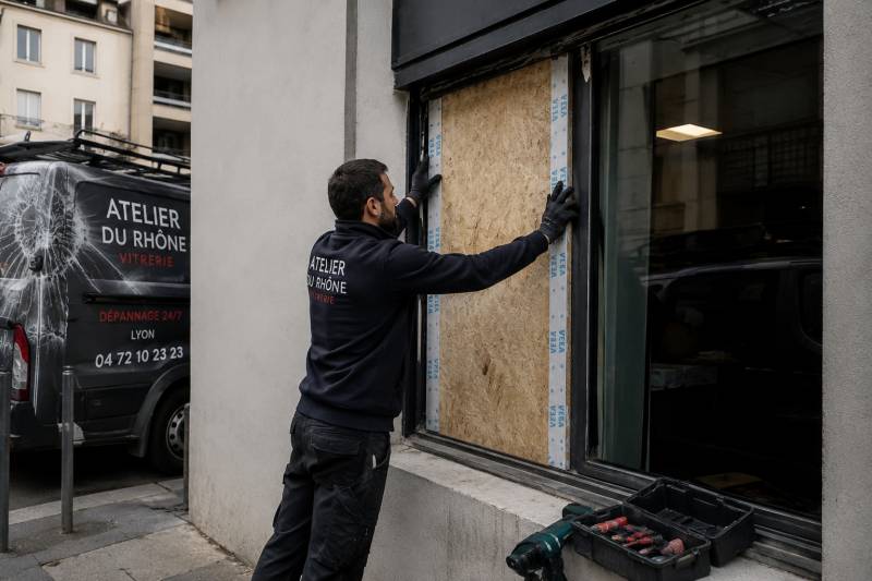 Dépannage d'une vitrage de commerce en urgence à Lyon 9